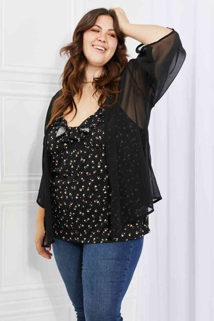 Melody Just Breathe Kimono en mousseline de soie pleine taille en noir