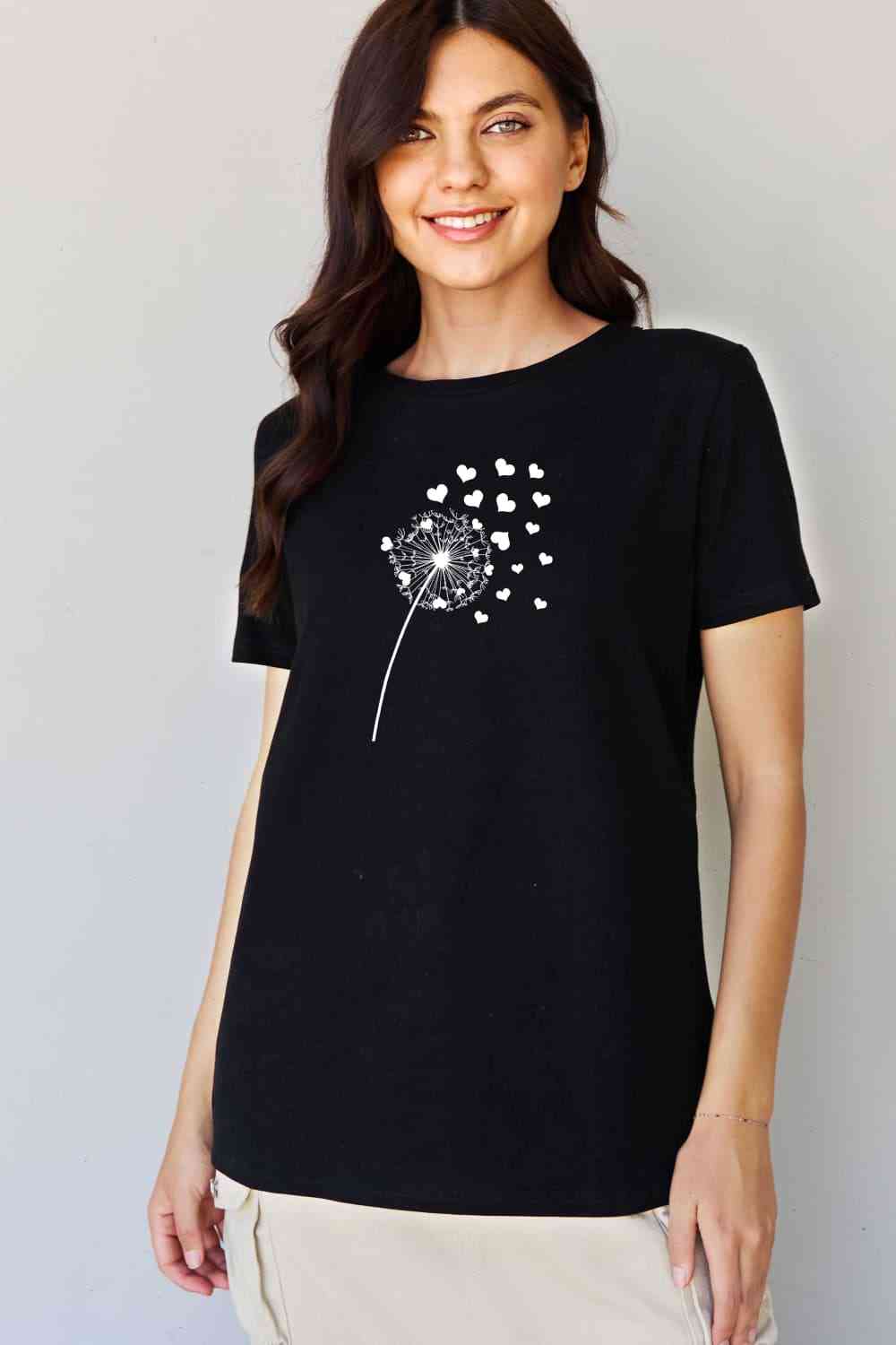 Simply Love T-shirt en coton avec motif cœur de pissenlit pleine taille