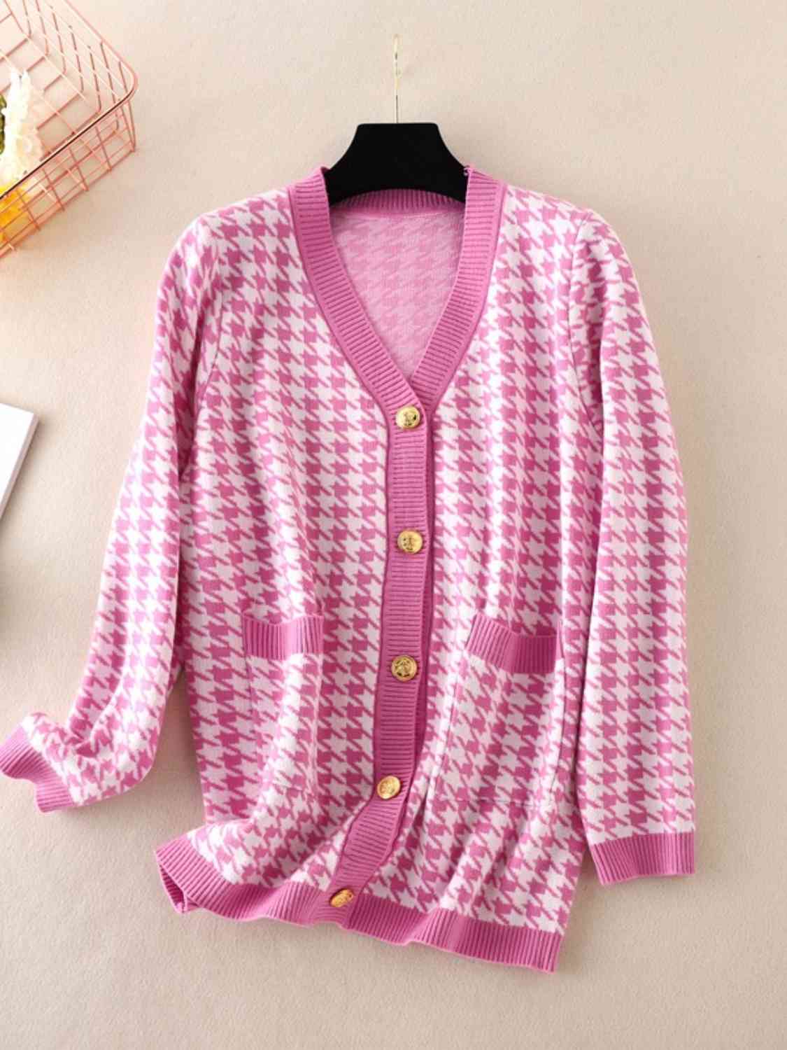 Cardigan boutonné pied-de-poule