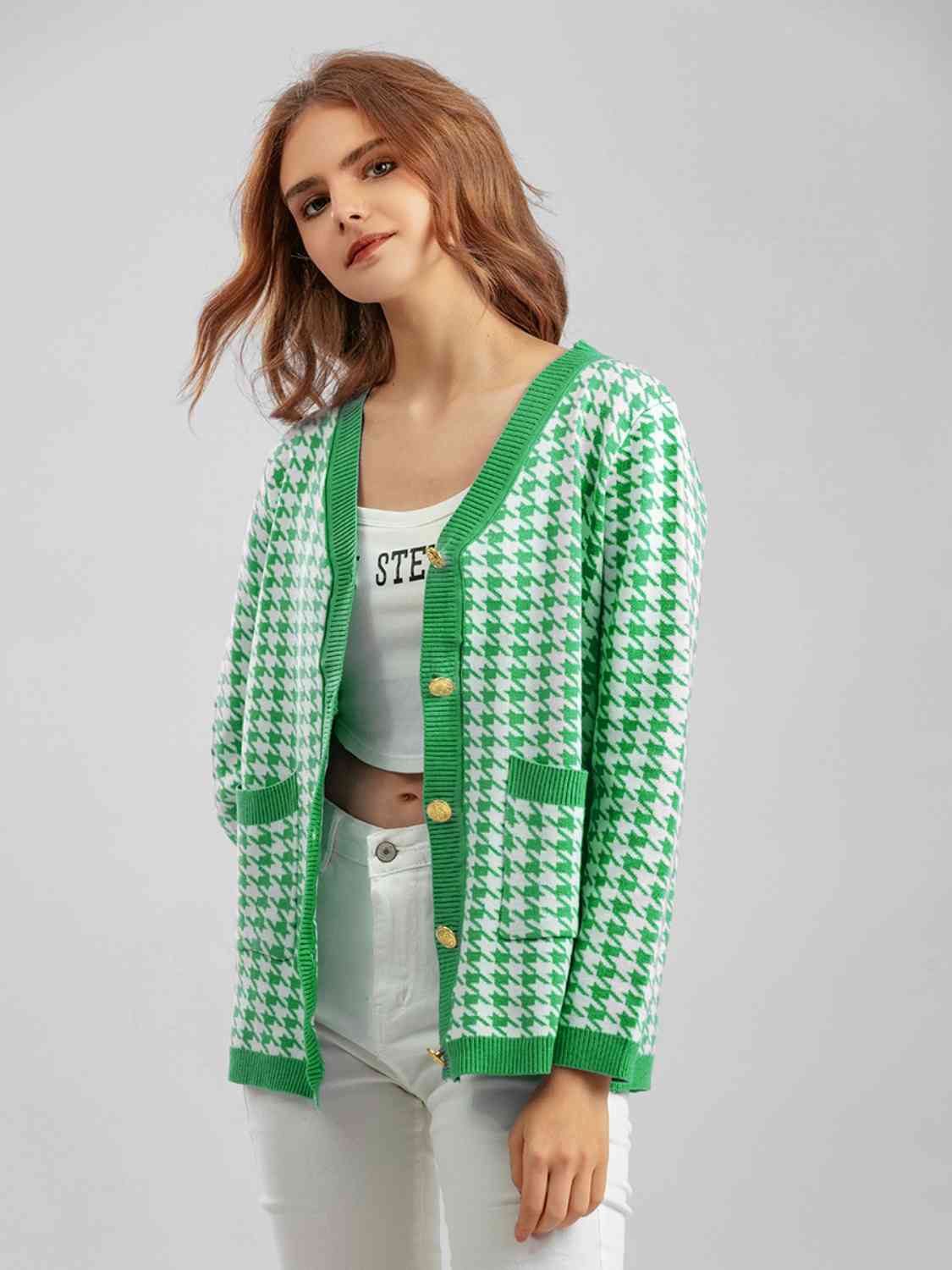 Houndstooth Button Down Cardigan