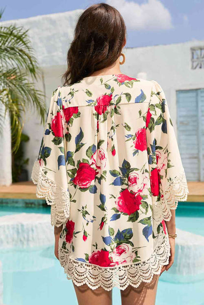 Floral Print Flounce Sleeve Cardigan