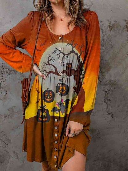 Full Size Halloween Theme Round Neck Puff Sleeve Magic Dress