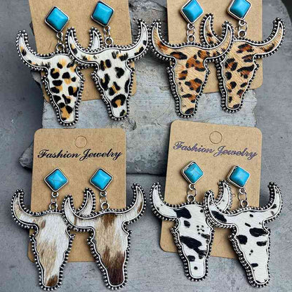 Pendientes colgantes de turquesa con forma de toro