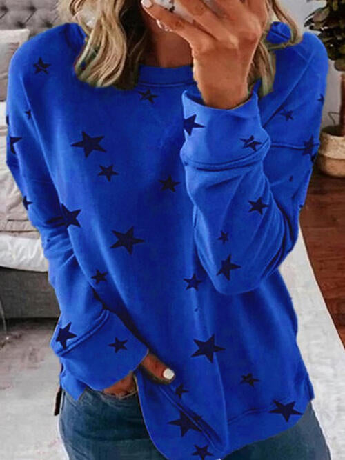 Star Round Neck Dropped Shoulder Sweatshirt