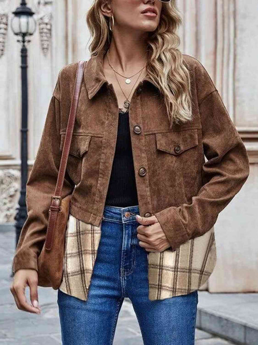 Chaqueta vaquera estampada con hombros caídos y cuello con cuello