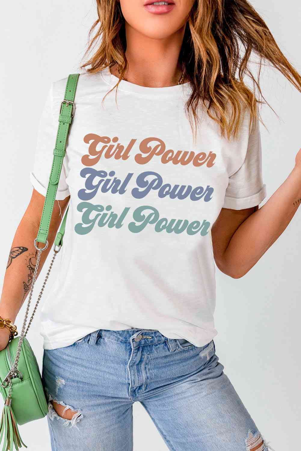 Camiseta con cuello redondo y gráfico GIRL POWER