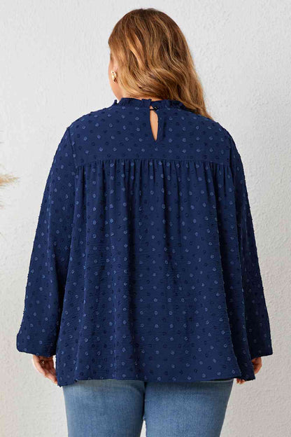 Blouse à Col Montant et Manches Ballon de Grande Taille