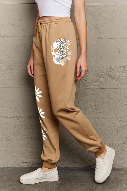 Simply Love Simply Love Pantalon de survêtement long avec cordon de serrage, motif fleur et crâne, pleine taille