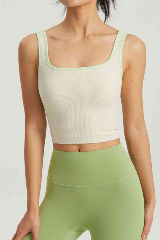 Contrast Square Neck Cropped Sports Tank