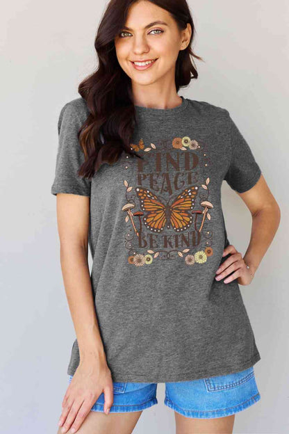 Camiseta de algodón con estampado de talla grande FIND PEACE BE KIND de Simply Love