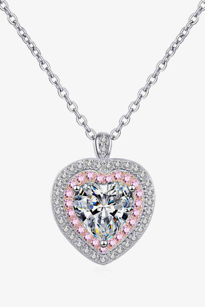 925 Sterling Silver 1 Carat Moissanite Heart Pendant Necklace