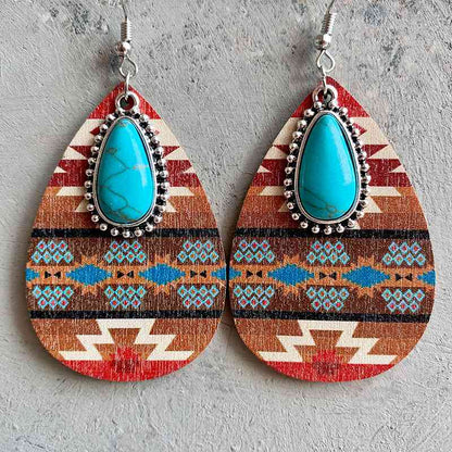 Boucles d'oreilles pendantes en bois en forme de larme turquoise