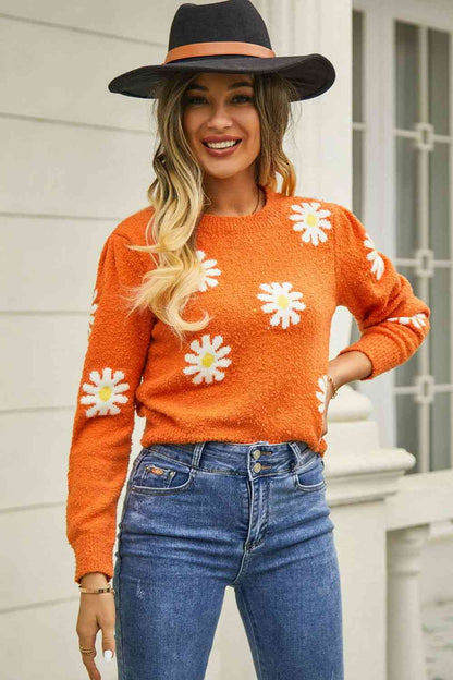 Pull à manches courtes et col rond à motif floral