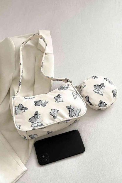 Bolso de hombro con estampado de mariposas y monedero