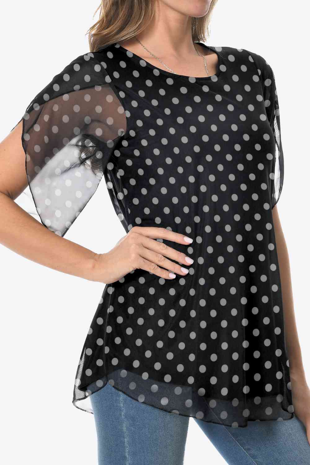 Blusa estampada con cuello redondo y dobladillo redondeado