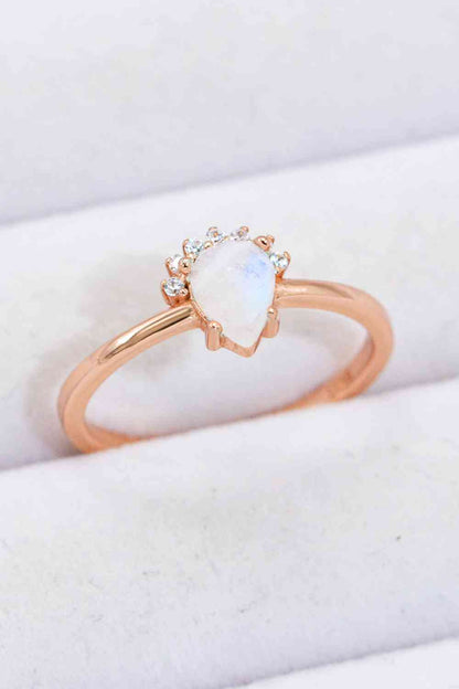 Bague en pierre de lune naturelle en forme de poire plaquée or rose 18 carats