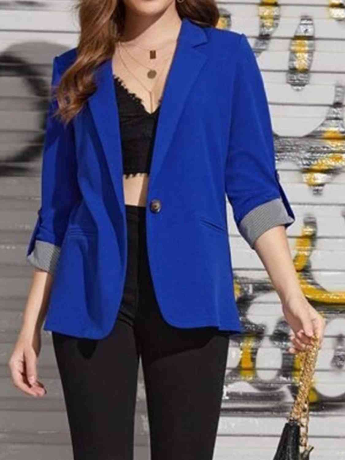 Blazer con cuello de solapa y mangas enrolladas