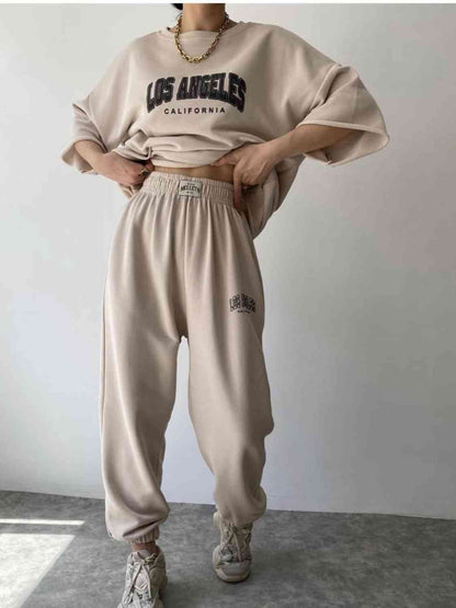 Conjunto de sudadera y pantalón deportivo con gráfico LOS ANGELES CALIFORNIA