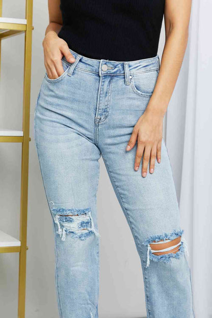 RISEN Full Size Distressed Fringe Hem Cropped Jeans