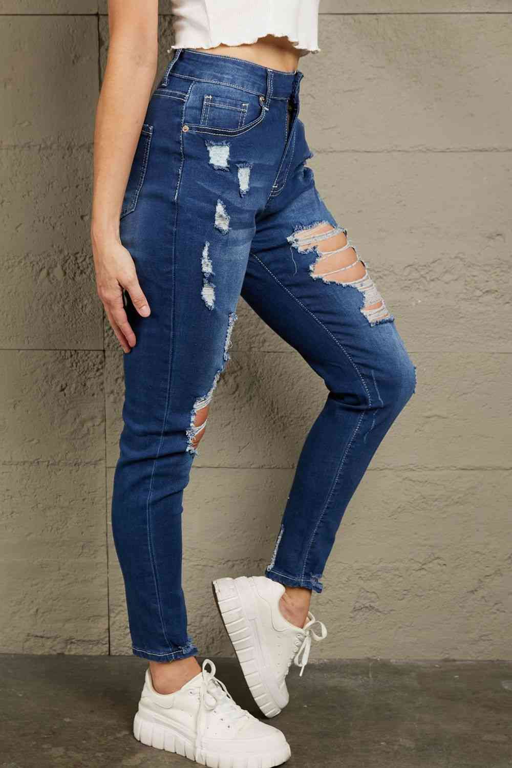 Jean taille haute effet vieilli Baeful avec poches