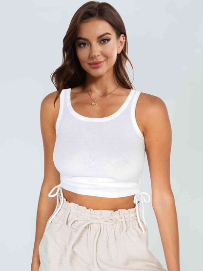 Drawstring Ruched Round Neck Tank