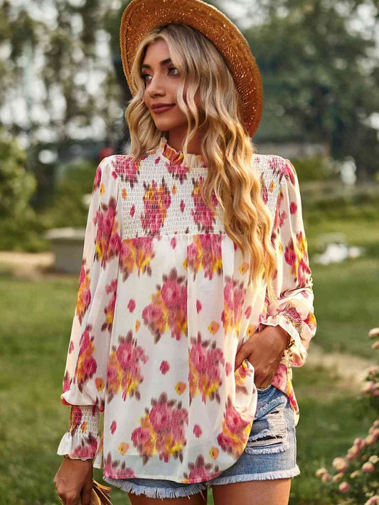 Floral Smocked Lantern Sleeve Blouse