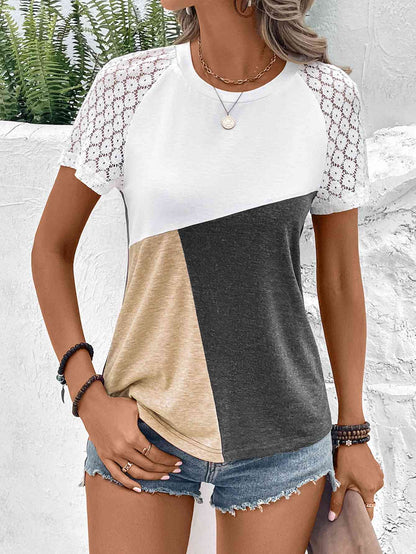 T-shirt à col rond et manches raglan color block