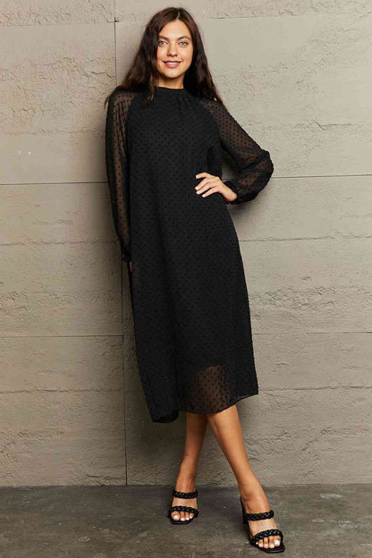 Round Neck Long Sleeve Midi Dress