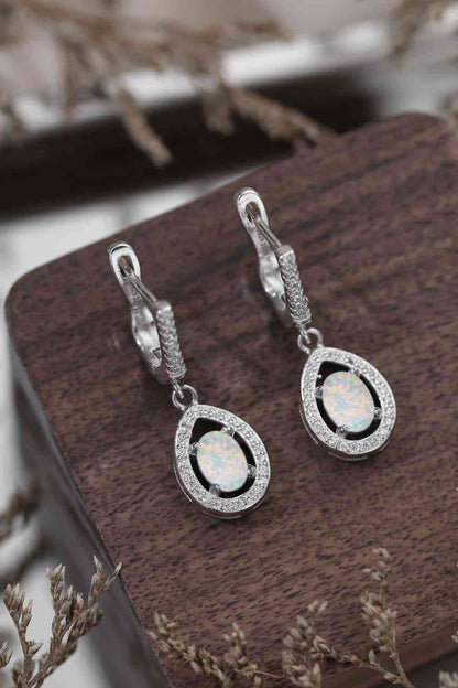 Boucles d'oreilles pendantes en forme de poire opale