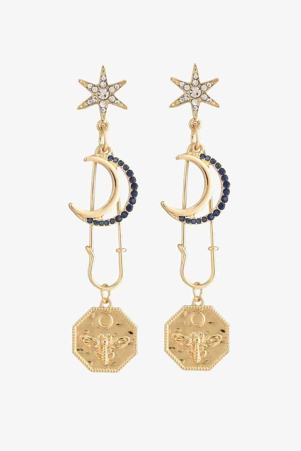 Pendientes colgantes con forma de luna y estrella con diamantes de imitación con incrustaciones