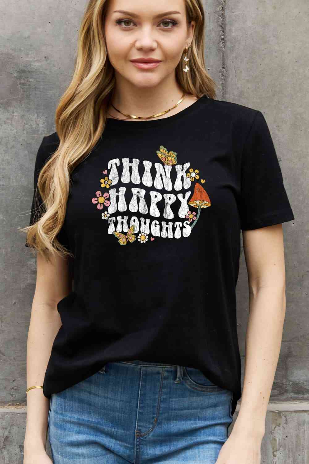 Simply Love T-shirt en coton graphique THINK HAPPY PENSÉES pleine taille