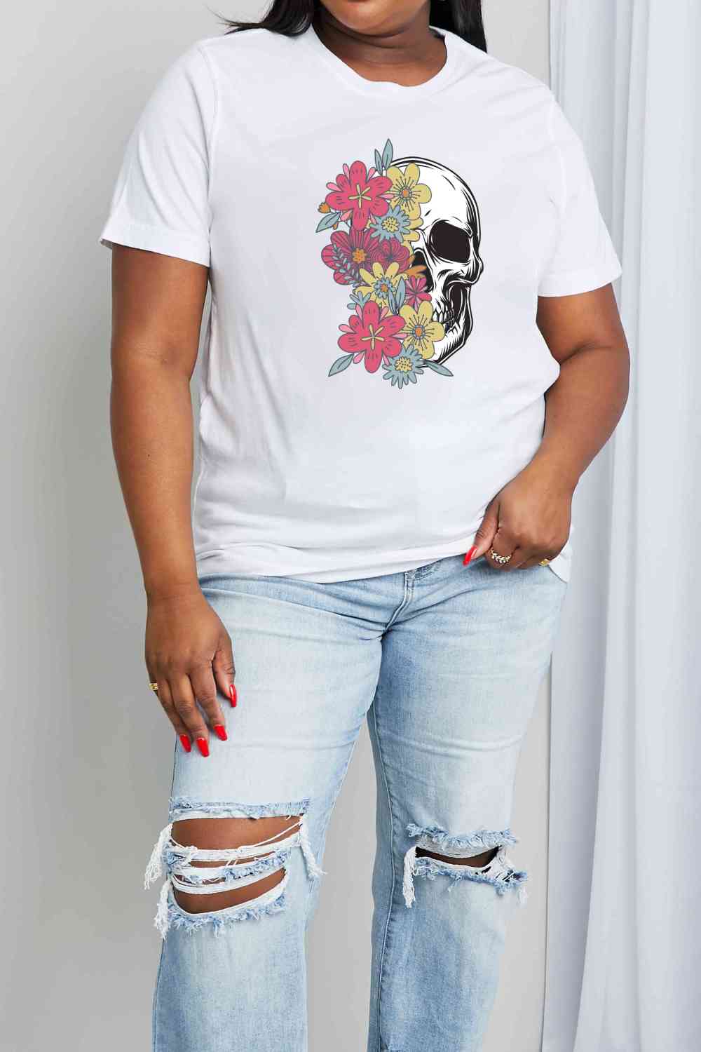 T-shirt en coton avec image de crâne pleine taille Simply Love