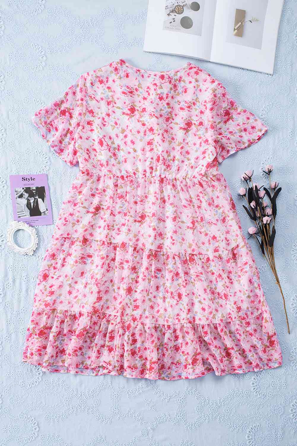 Floral Tassel Tie Tiered Dress