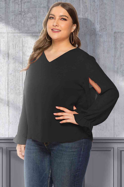 Blouse Découpée à Manches Volantes de Grande Taille