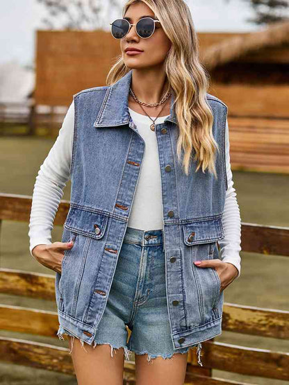 Veste en jean sans manches avec poches