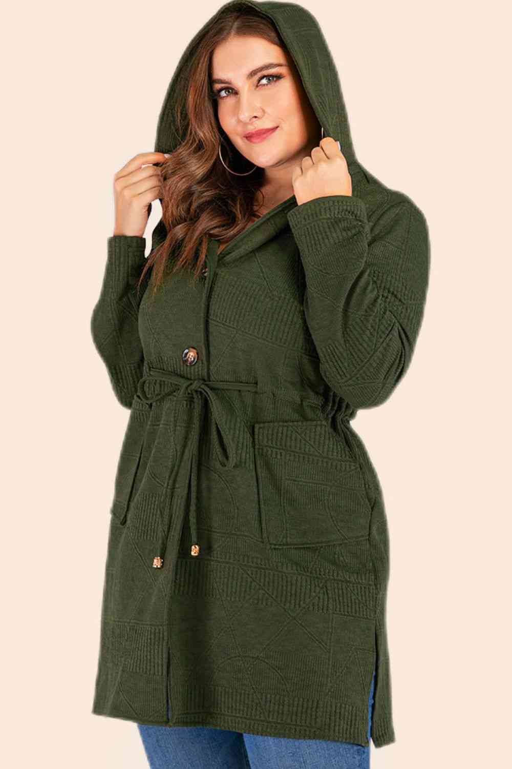 Cardigan à capuche avec cordon de serrage et poches de grande taille