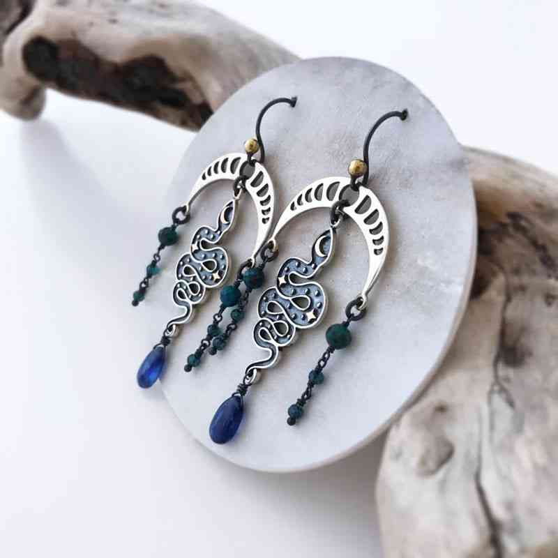 Snake & Moon Alloy Earrings