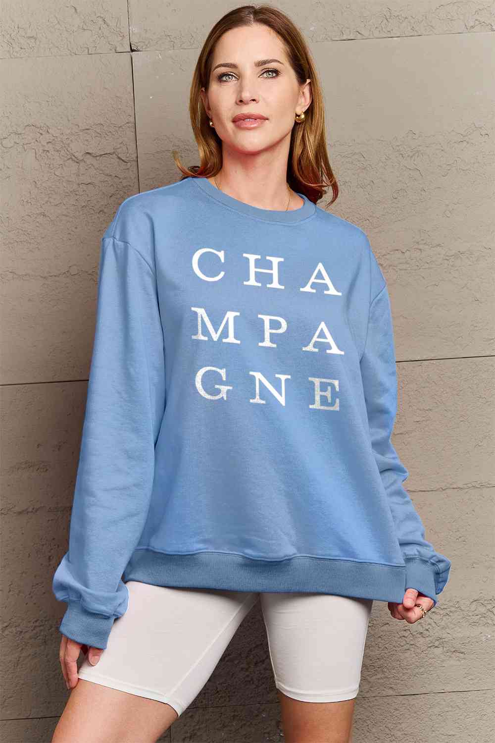 Simply Love Sweat-shirt à manches longues avec image CHAMPAGNE pleine grandeur