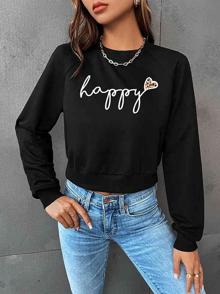 Sweat-shirt graphique HAPPY à manches raglan