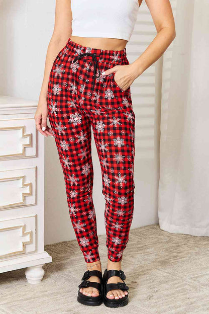 Leggings Depot Joggers con estampado de copos de nieve navideños de tamaño completo