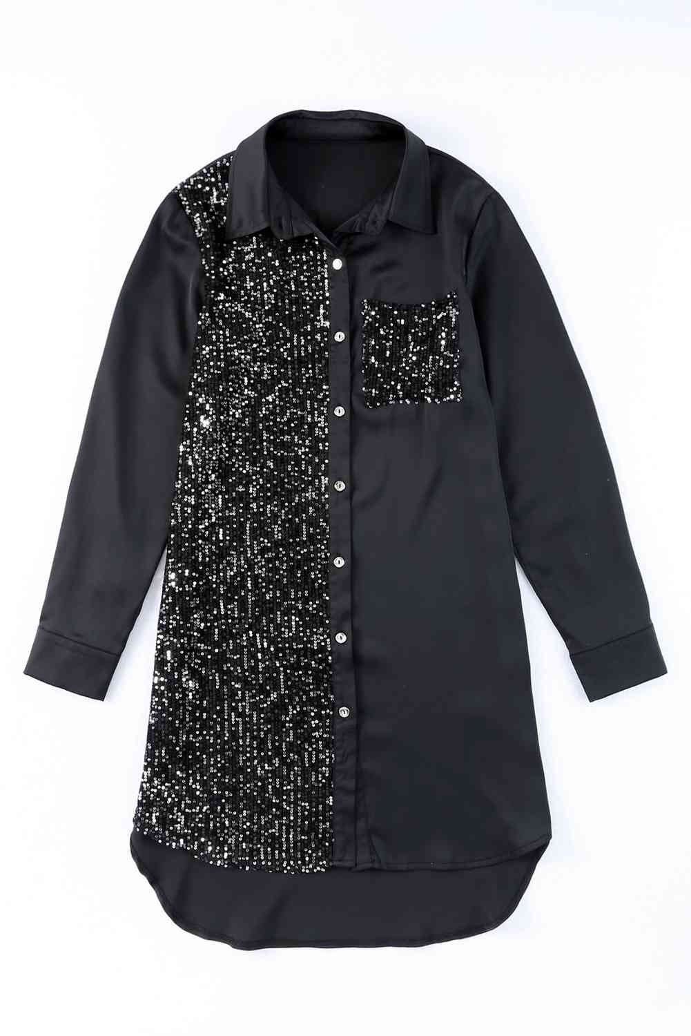 Robe chemise haute-basse boutonnée sur le devant à sequins