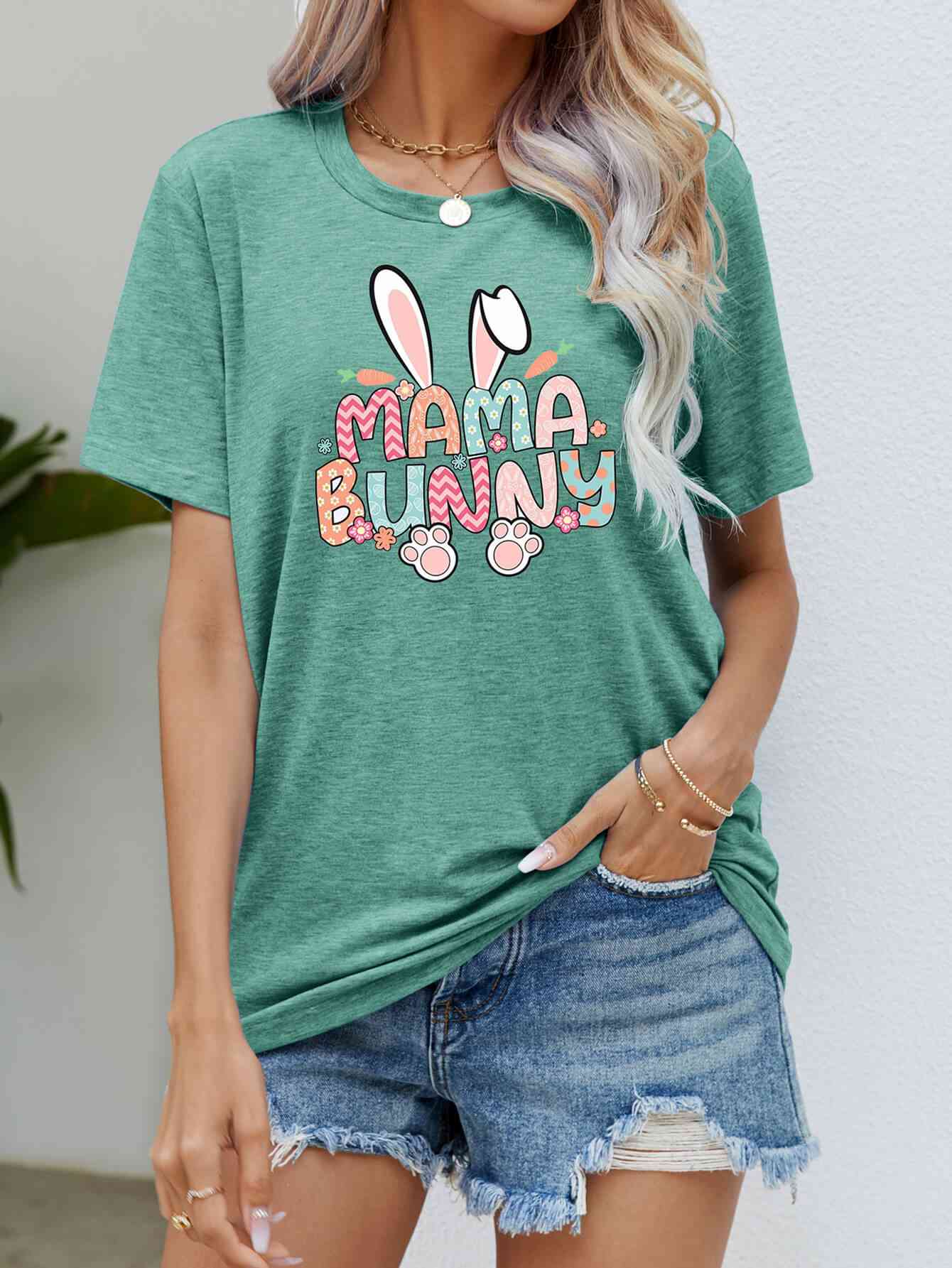 MAMA BUNNY Camiseta de manga corta con gráfico de Pascua