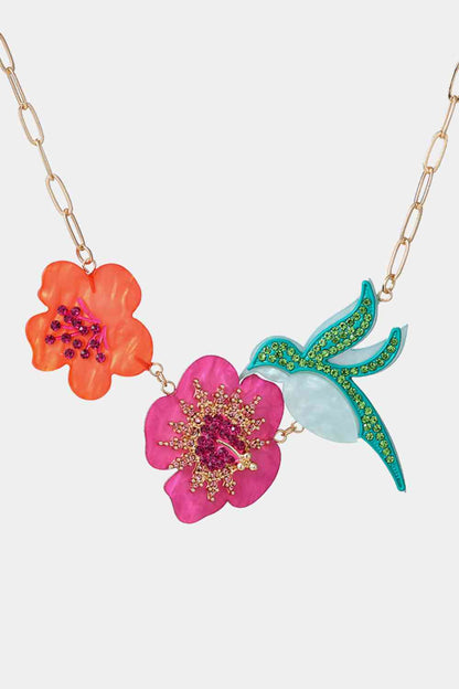 Collier à décor de strass avec fleurs et oiseaux