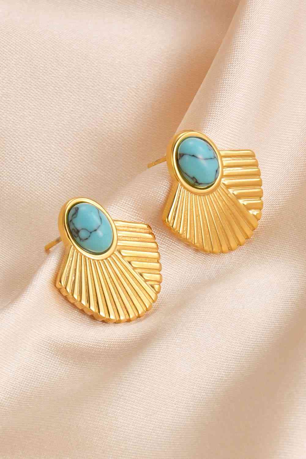 Aretes Turquesa Chapados En Oro De 18 Quilates