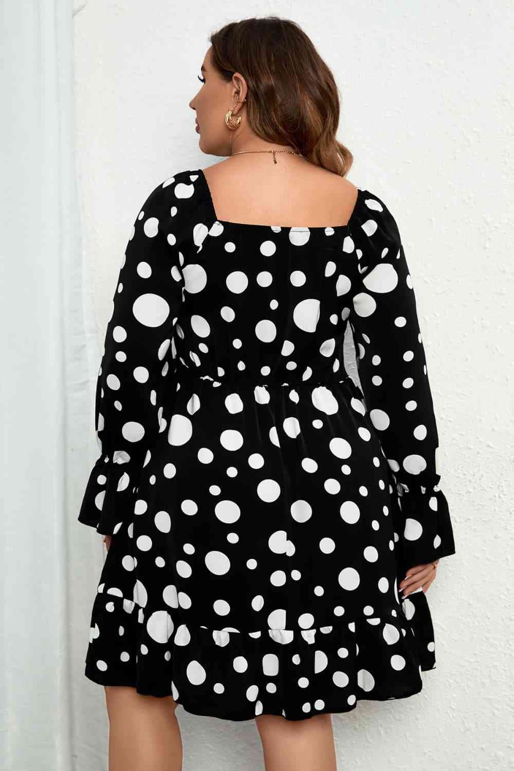 Melo Apparel Mini-robe à pois et col en cœur, manches à volants, grande taille