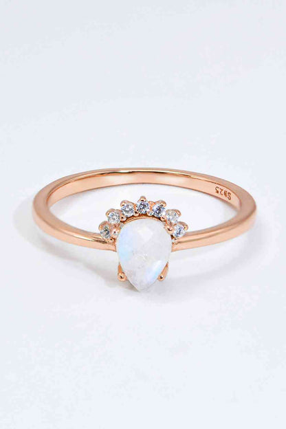 Bague en pierre de lune naturelle en forme de poire plaquée or rose 18 carats