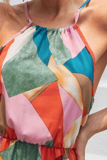 Robe longue multicolore nouée à col grec