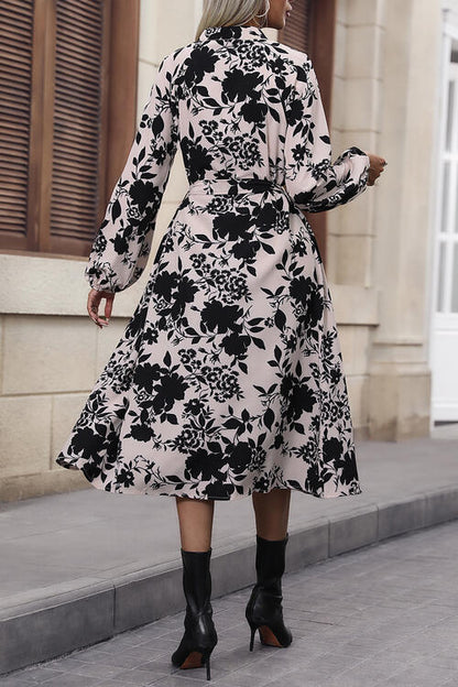 Vestido midi con estampado floral y mangas globo