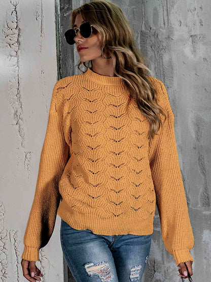 Openwork Mock Neck Long Sleeve Sweater