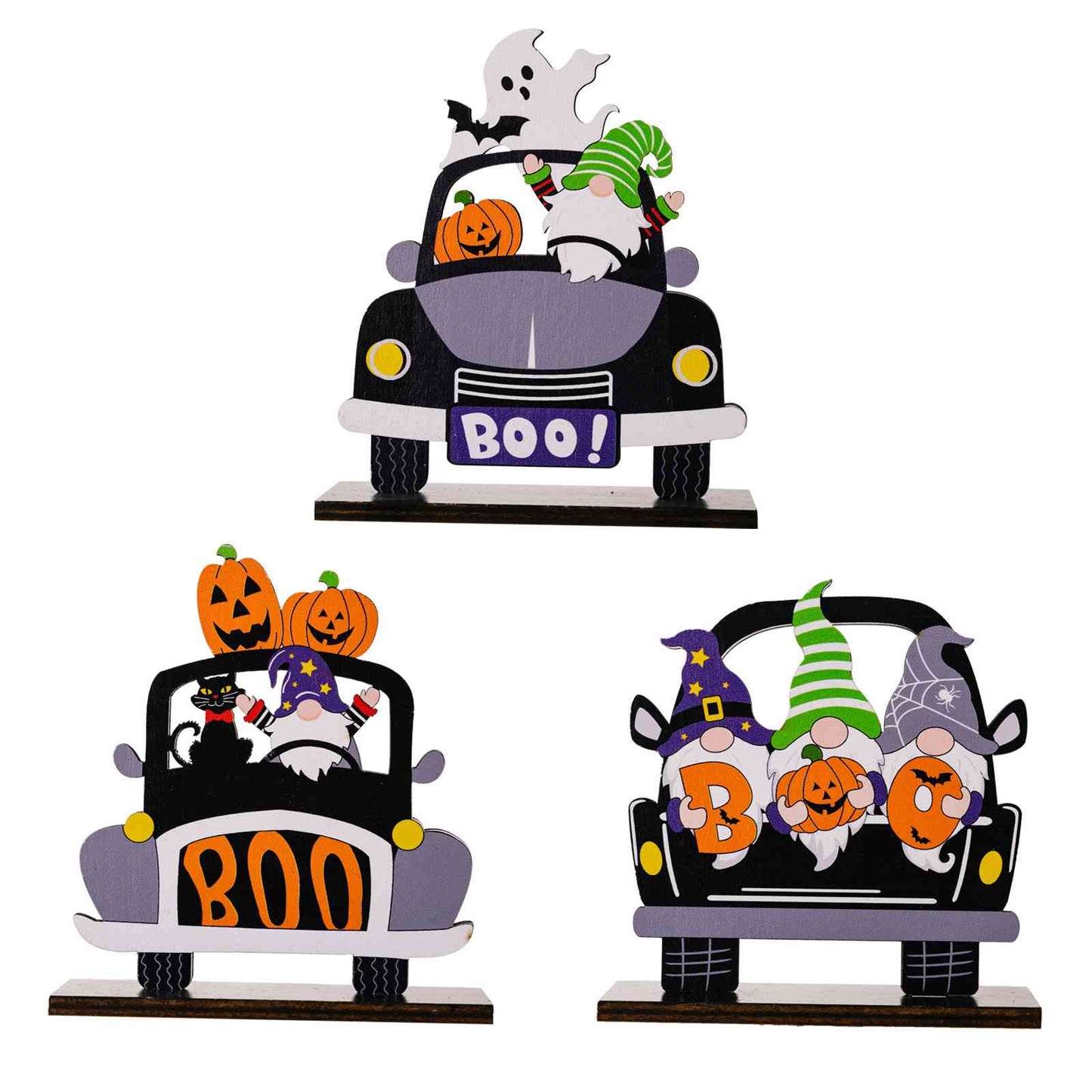 Adornos en forma de coche con elementos de Halloween de 3 piezas